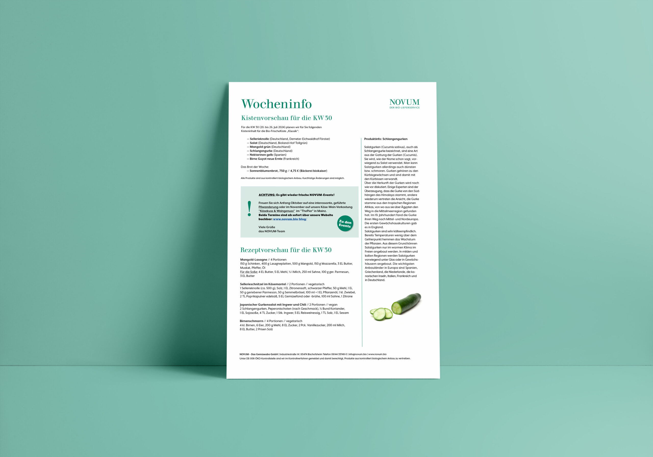 Wocheninfo KW 30 / 22. bis 26. Juli 2024