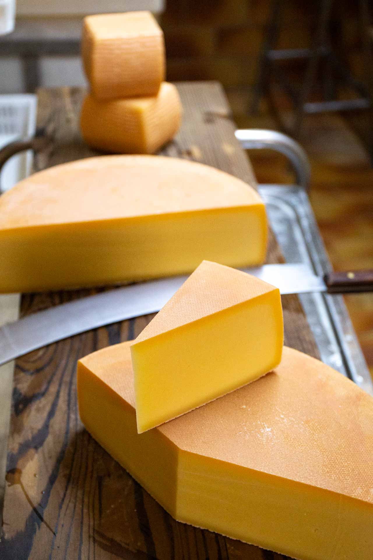 Auf dem Kapellenhof in Hammersbach, einem Naturland-zertifizierten Bio-Betrieb und unser regionaler Erzeuger, zeigen zwei Mitarbeiterinnen in einer Nahaufnahme, wie frischgeschöpfter Schafmilchkäse in Lochbehältern portioniert wird, während die Molke noch sichtbar ist.